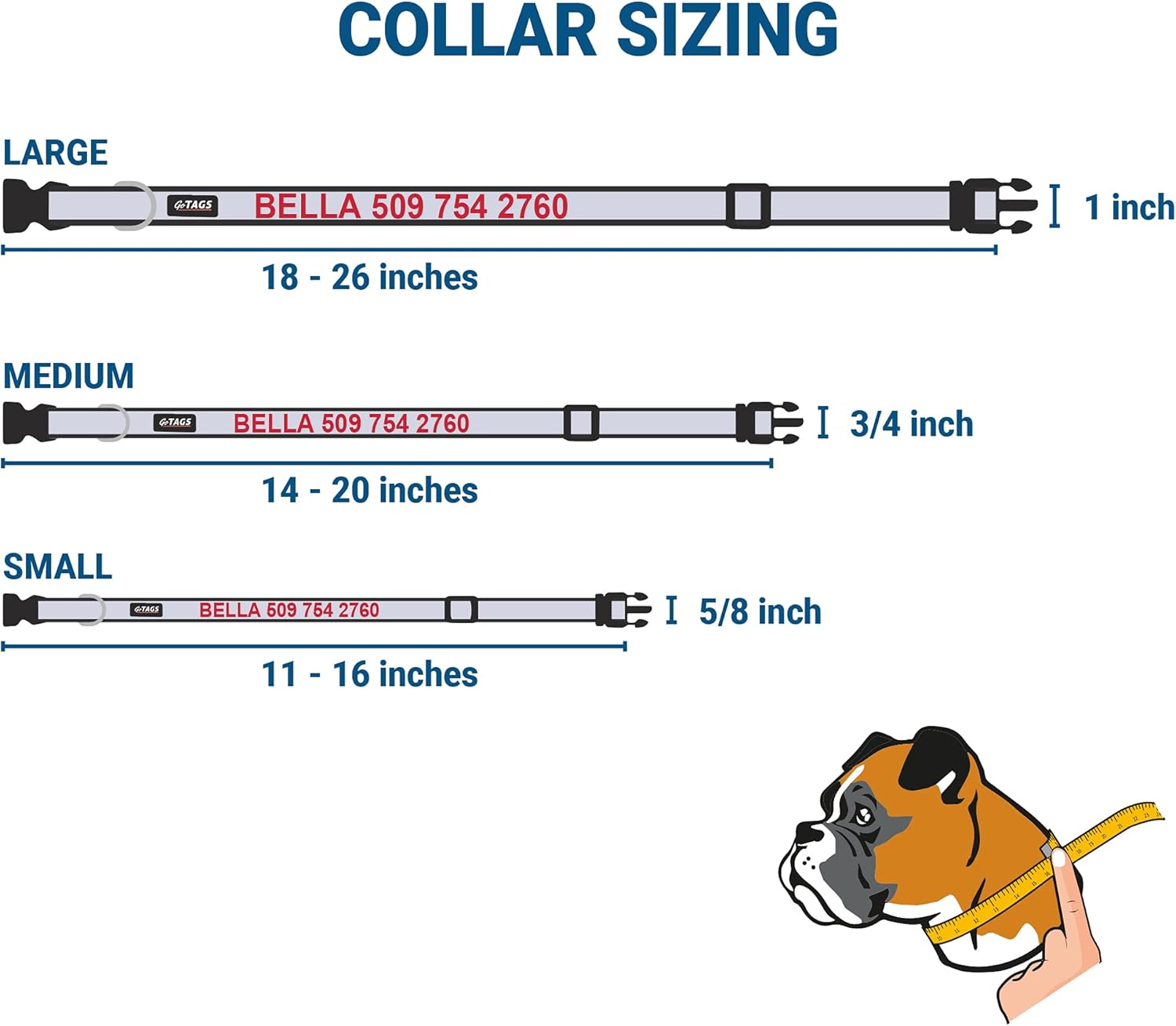 GoTags Reflective Personalized Dog Collar with Nameplate, Adjustable Dog Collar with Custom Engraved Steel Slide On Pet ID Tag, Silent, No Noise Dog Tag for Large Medium or Small (Black, Large)