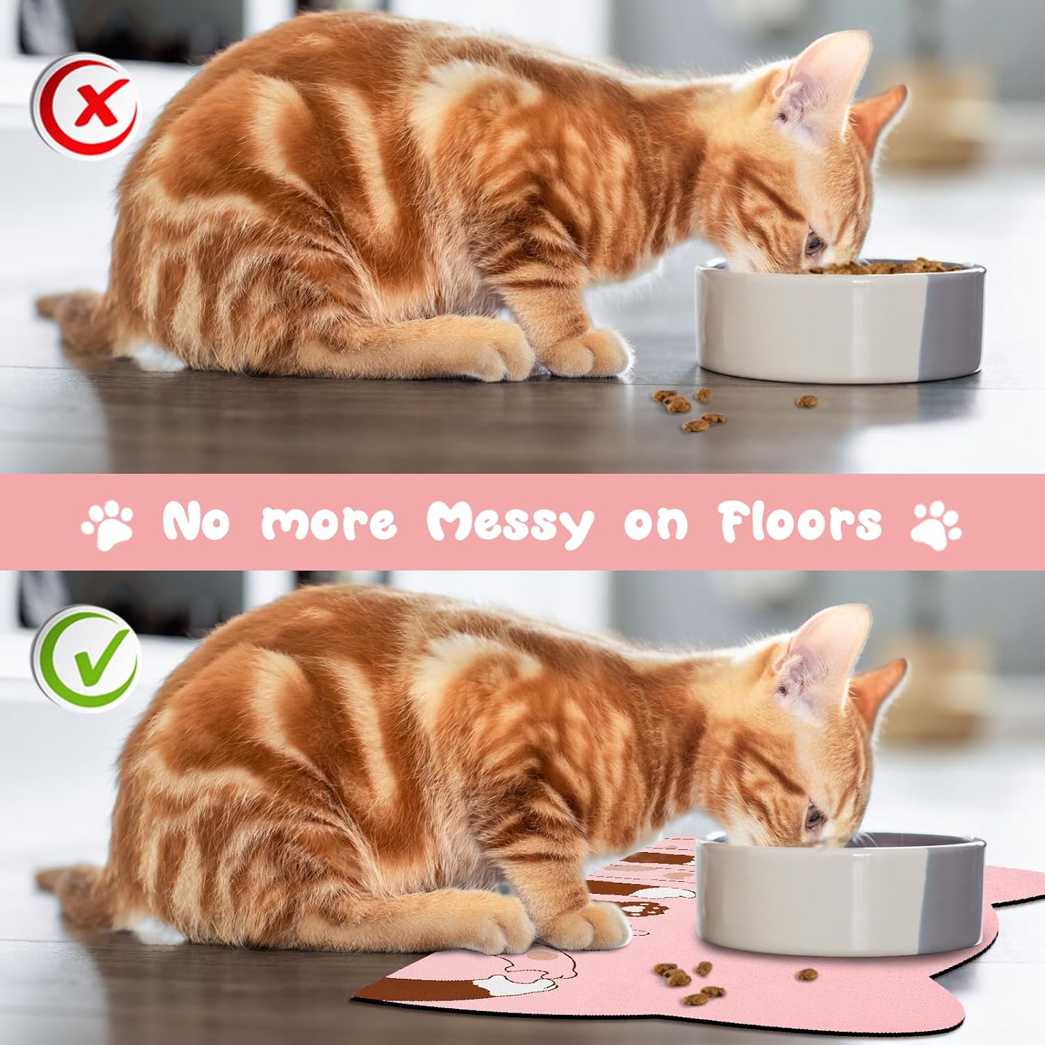 Cat Food Mats for Floor, Cat Water Bowl Mats Pet Feeding Absorbent Mat Cat Placemats for Food and Water Pink 23.6 * 13.7 inch