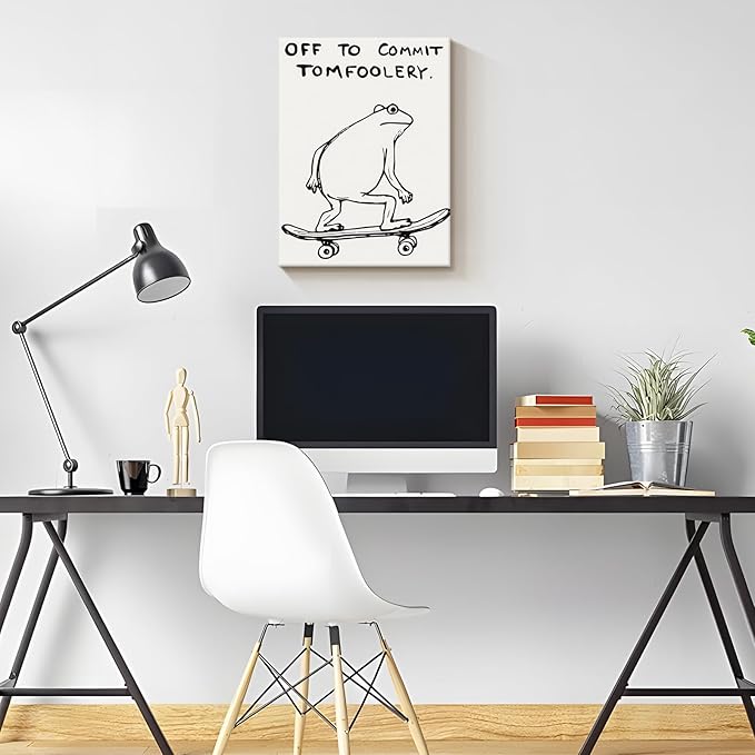 Dytial Funny Frog Wall Art，Funky Skateboard Frog Prints for Wall Decor，Cool Posters，Unique Paintings for Kids Room，Minimalist Funny Animal Artwork - Teen Boy Walls 12x16 Inch