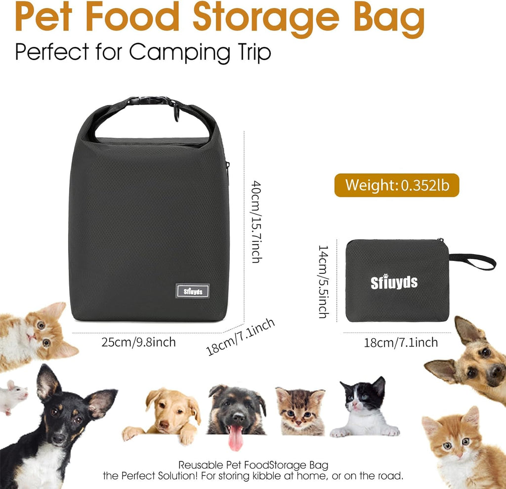 Dog Food Travel Bag,40-Cup Pet Food Storage Containers with 2PCS Collapsible Dog Travel Bowls,Waterproof Kibble Storage Container(Black, Large)