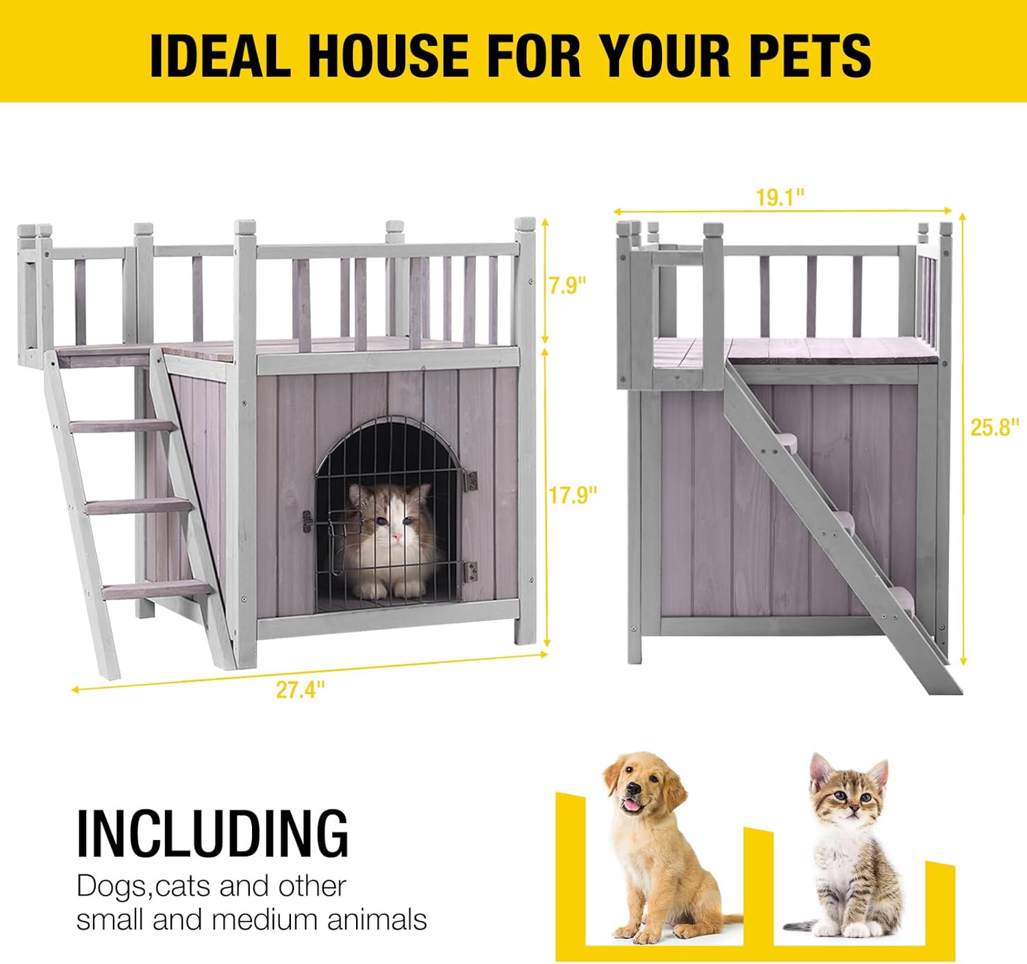 Aivituvin Dog House Feral Cat House Outdoor and Indoor,Pet Houses with Stairs,2 Storys