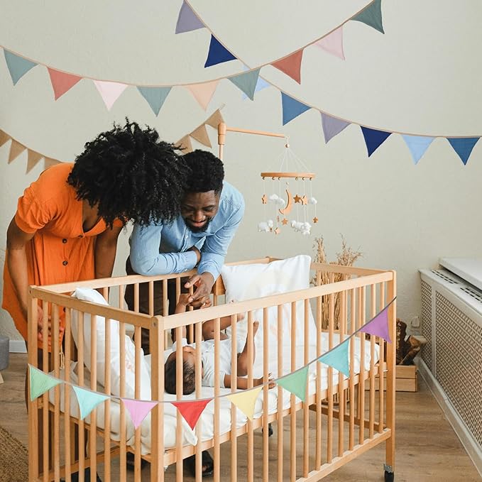 Fabric Bunting Banner, 2 Pack Handmade Neutral String Banner Each 8.5 ft 10 Flags Nursery Wall Hanging Wedding Birthday Home Baby Shower Party Decoration Bunting (Orange Black)