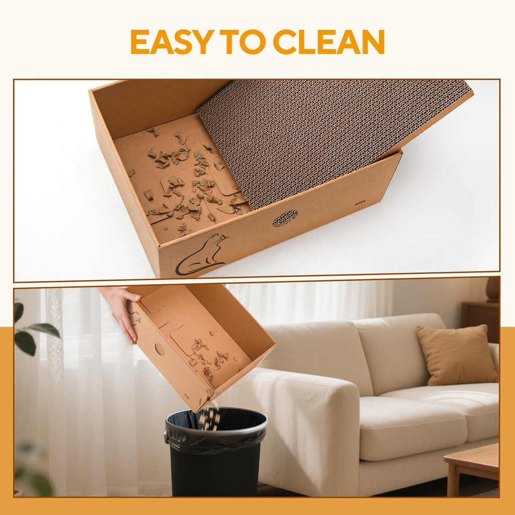 AUSCAT Cat Scratcher Box with 6PCS Cat Scratching Board, Cardboard Cat Scratchers for Indoor Cats, Reversible Cat Scratch Pads for Small Medium Kittens, 14.6" L x 10.9" W x 5.2" H