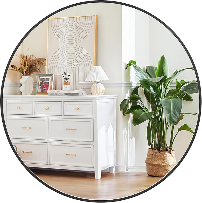 Round Mirror 24 Inch Circle Bathroom Mirror: Fog Resistant Glass with Aluminum Frame - Wall Mounted Vanity Mirror for Entryway, Bedroom & Living Room Decor，Black
