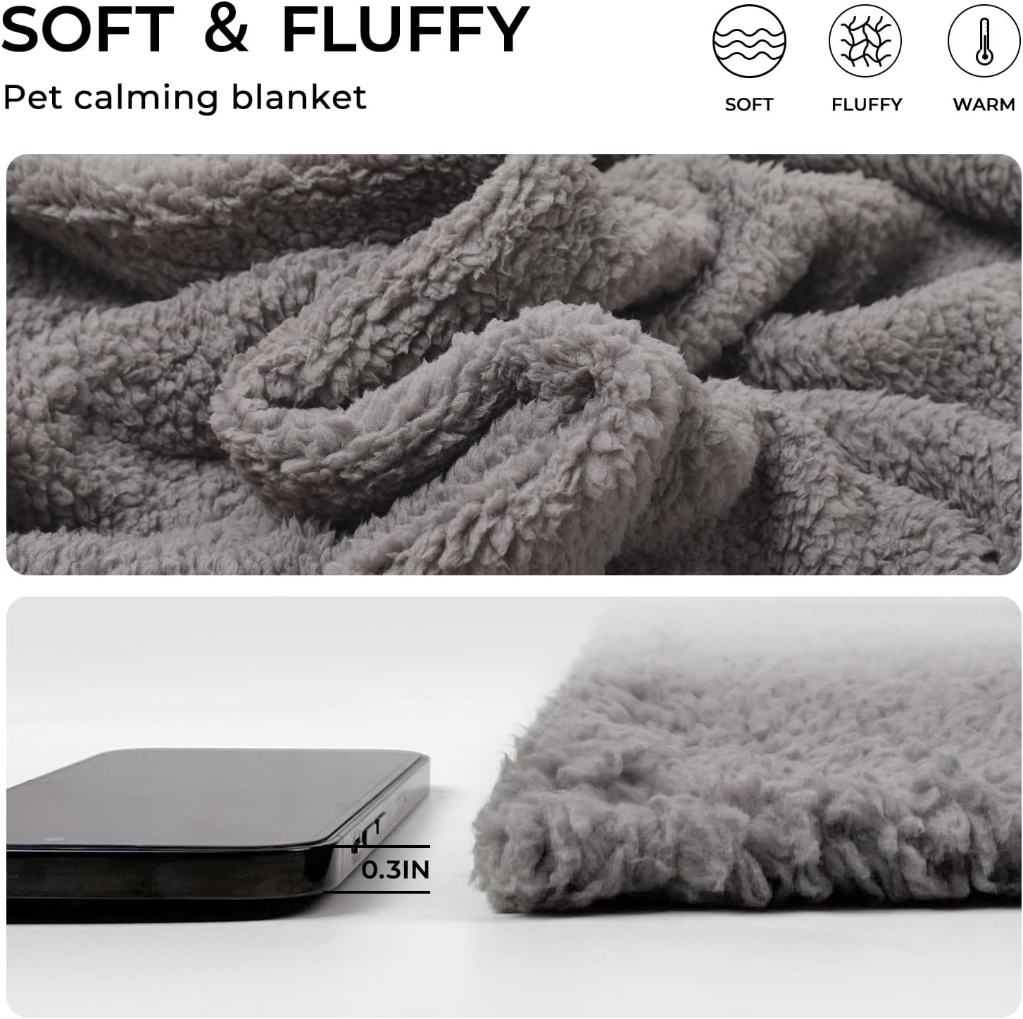 Luciphia 1 Pack 3 Calming Dog Blanket Fluffy Premium Fleece Pet Blankets Soft Sherpa Throw for Dogs Puppy Cat Grey/Beige/HazeBlue Small (23" x16")