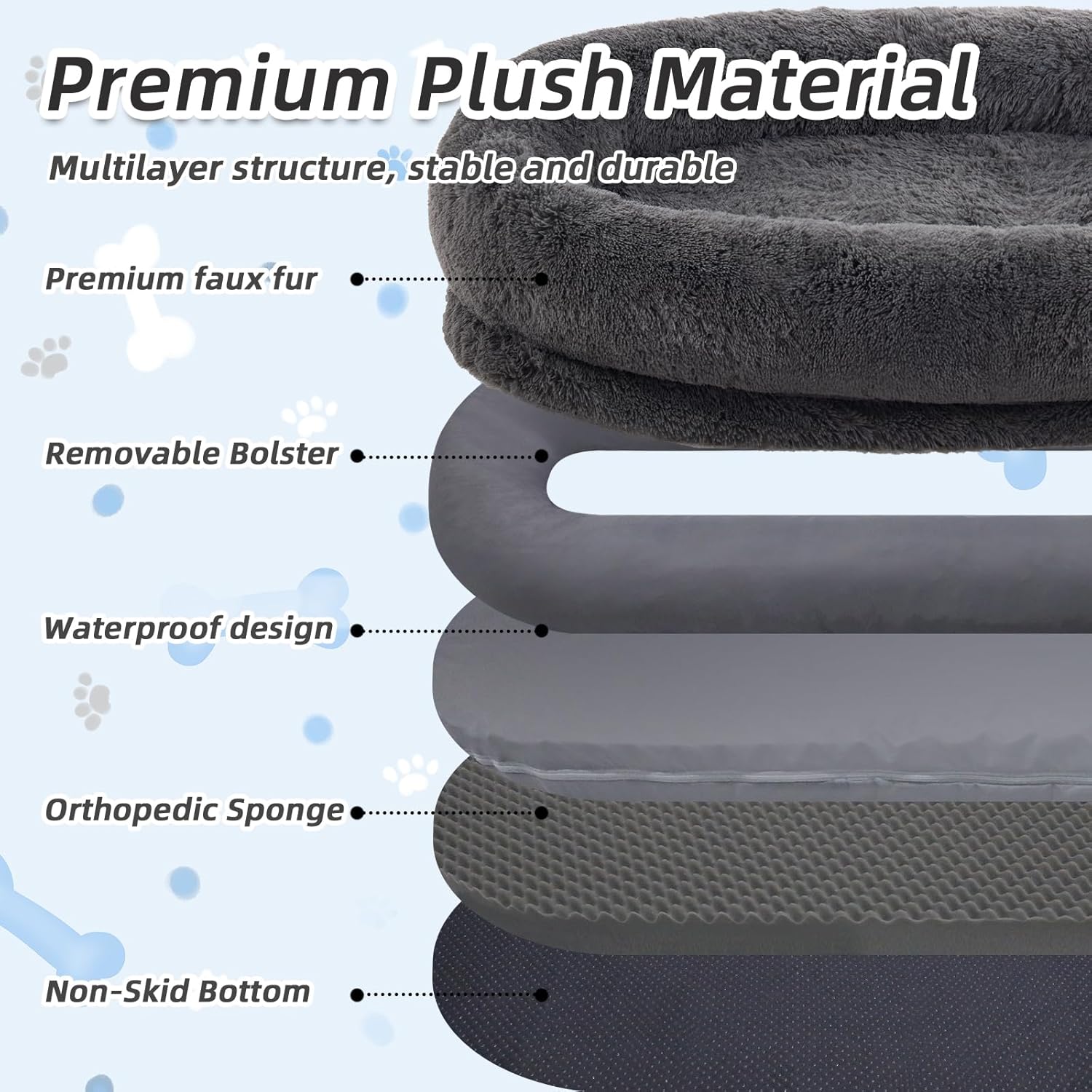 Human Dog Bed, 71''x45''x12'' Size Fits You and Pets, Washable Faux Fur Pet Bed for People Doze Off, Napping Orthopedic Dog Bed, Present Plump Pillow, Blanket, Strap - Dark Grey
