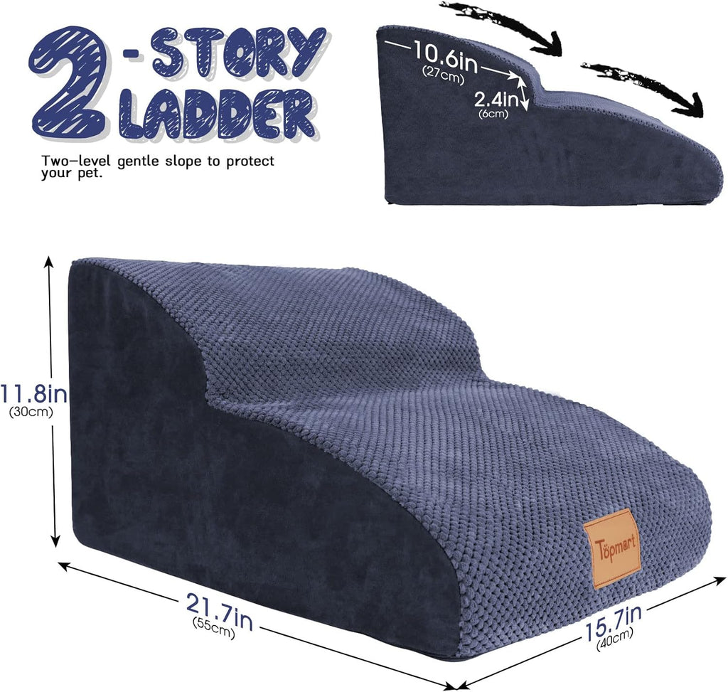 Topmart High Density Extended Foam Dog Ramp&Steps 2 Tiers,11.8" High,Non-Slip Dog Stairs,Soft Foam Pet Ladder with Waterproof Cover,Best for Injured,Older Cats,Pets with Joint Pain