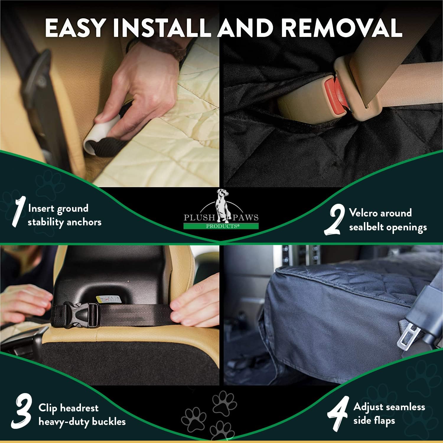 Plush Paws Products Premium Bucket Car Seat Protector | Diamond Stitching | Washable & Waterproof Front Seat Dog Cover Car, Truck, & SUV | Nonslip, Tear Resistant Pet Passenger Seat Cover | Black