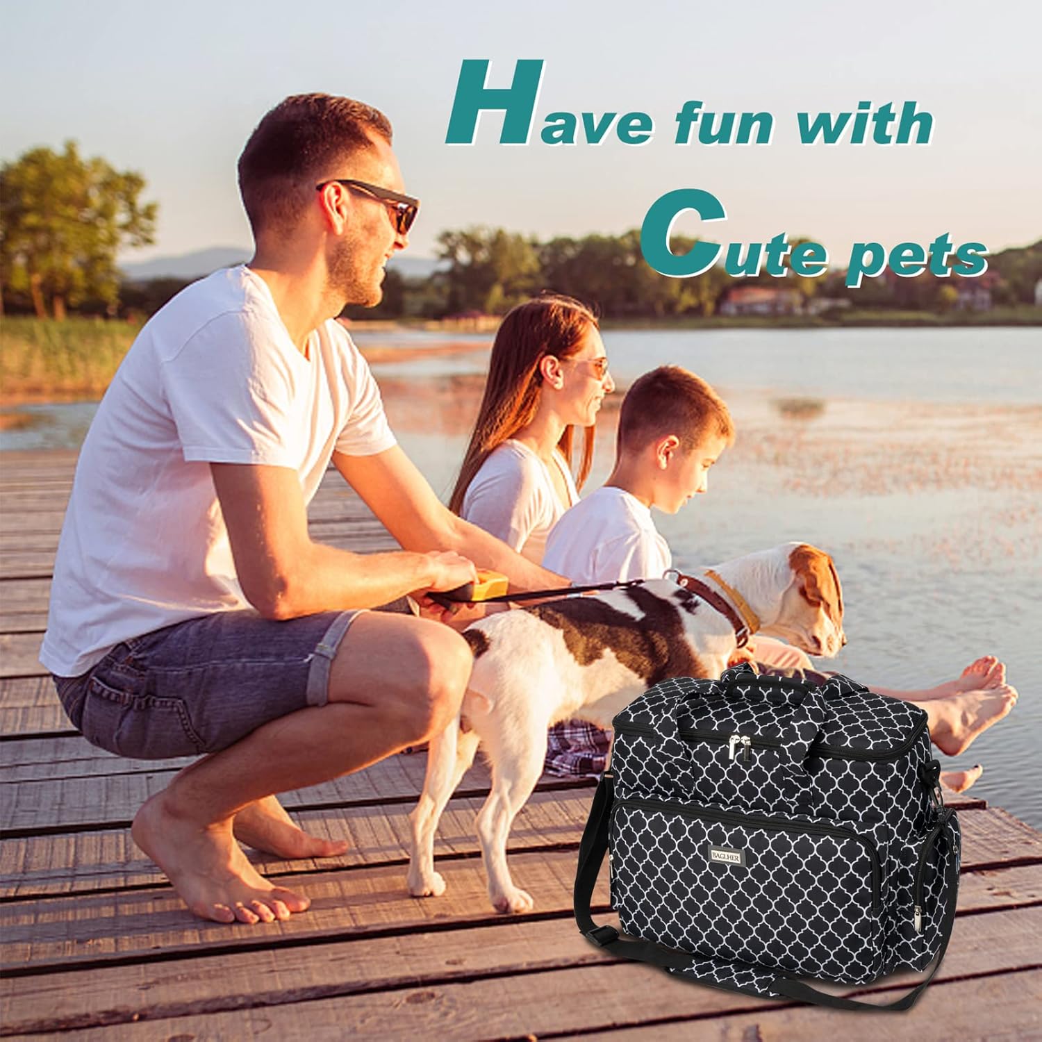 BAGLHER Dog Travel Bag, Pet Travel Bag (ALL Pet Travel Supplies), With 2 Pet Food Containers and 2 Collapsible Silicone Bowls; Essential Kits for Pet Travel DLblack