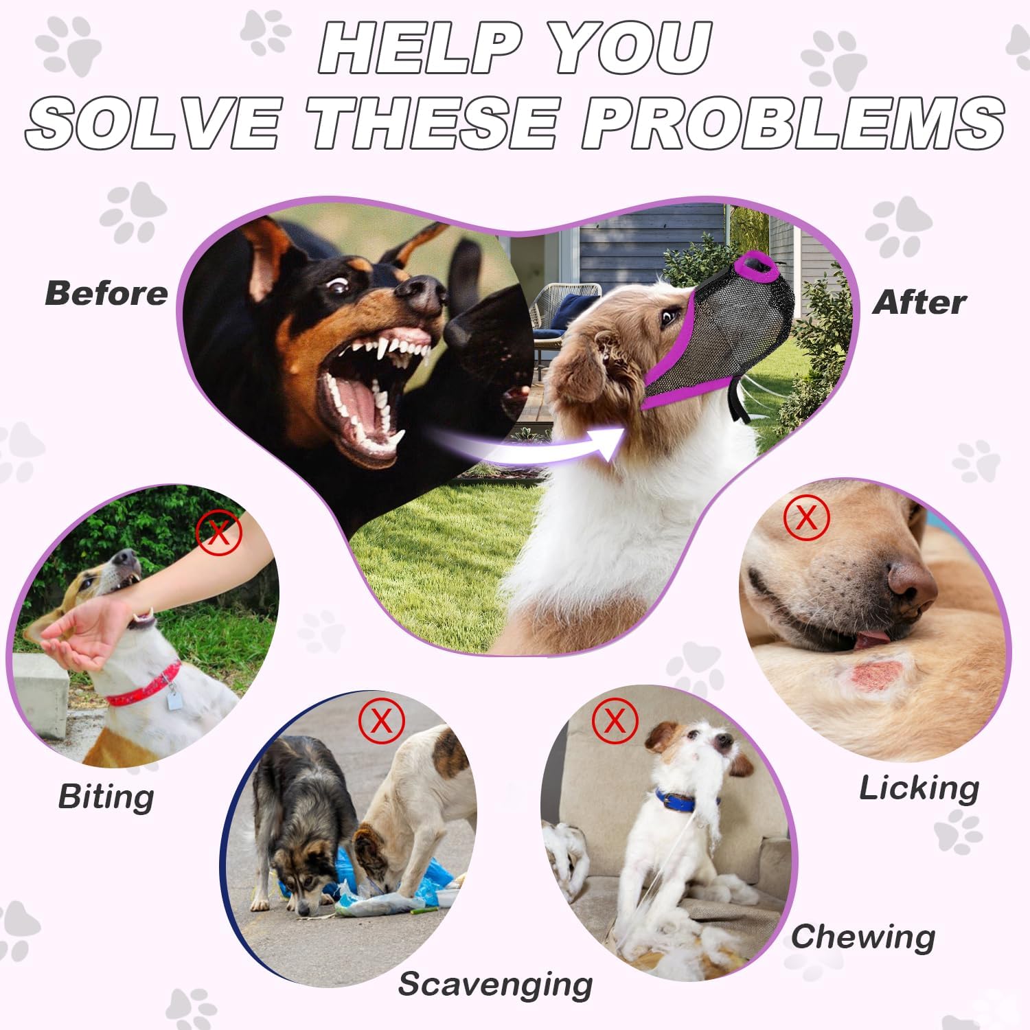 Dog Muzzle, Soft Air Mesh Muzzle for Small Medium Large Dogs Anti Biting Barking Chewing Scavenging, Breathable Adjustable Loop Pets Muzzle with Front Opening Design Allows Panting Drinking(Purple,XL)
