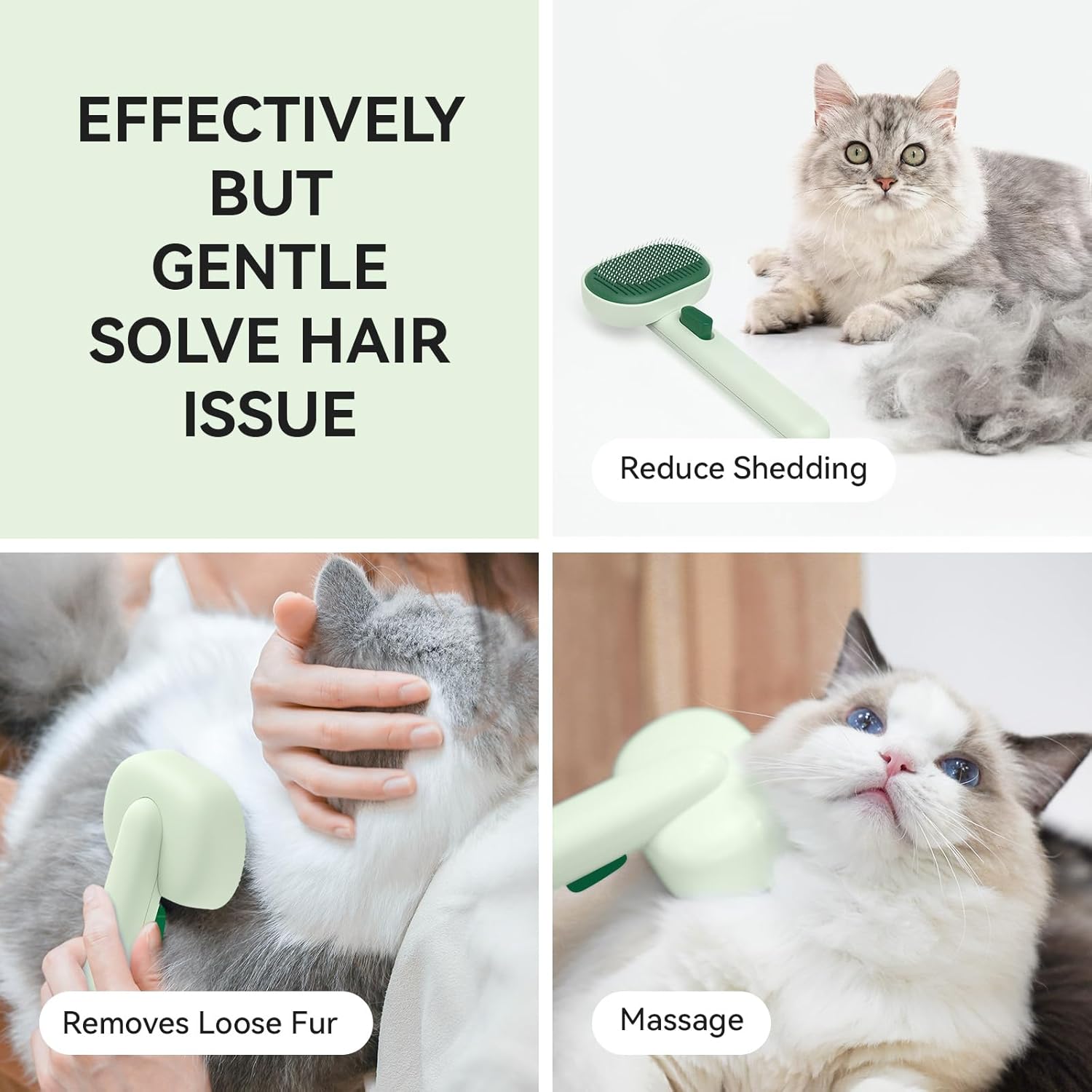 aumuca Cat Brush for Shedding, Cat Brushes for Indoor Cats, Horses Grooming Deshedding Brush for Dog Kitten Horse Massage Removes Loose Fur, Forest Green