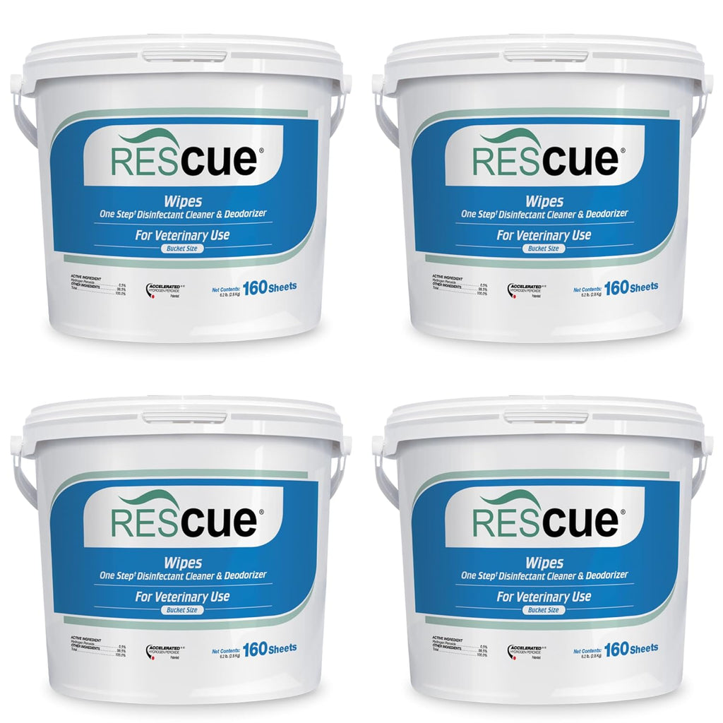 REScue One-Step Disinfectant Cleaner & Deodorizer Wipes for Vet Use – Cleaner for Kennels, Litter Boxes, Vet Offices, Pet Grooming Surfaces – Extra Large, 160-Count Wipes Bucket (4 Pack)