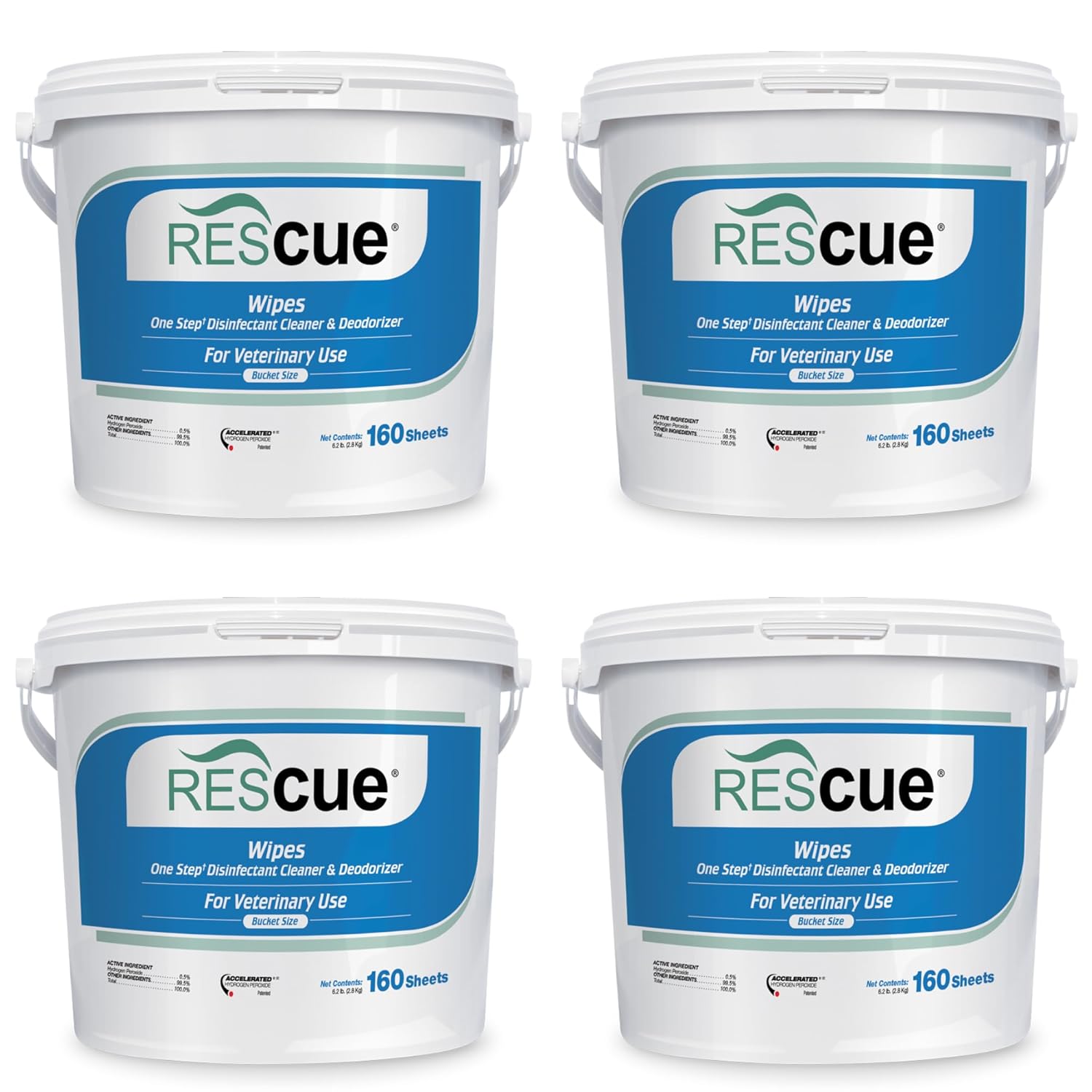 REScue One-Step Disinfectant Cleaner & Deodorizer Wipes for Vet Use – Cleaner for Kennels, Litter Boxes, Vet Offices, Pet Grooming Surfaces – Extra Large, 160-Count Wipes Bucket (4 Pack)