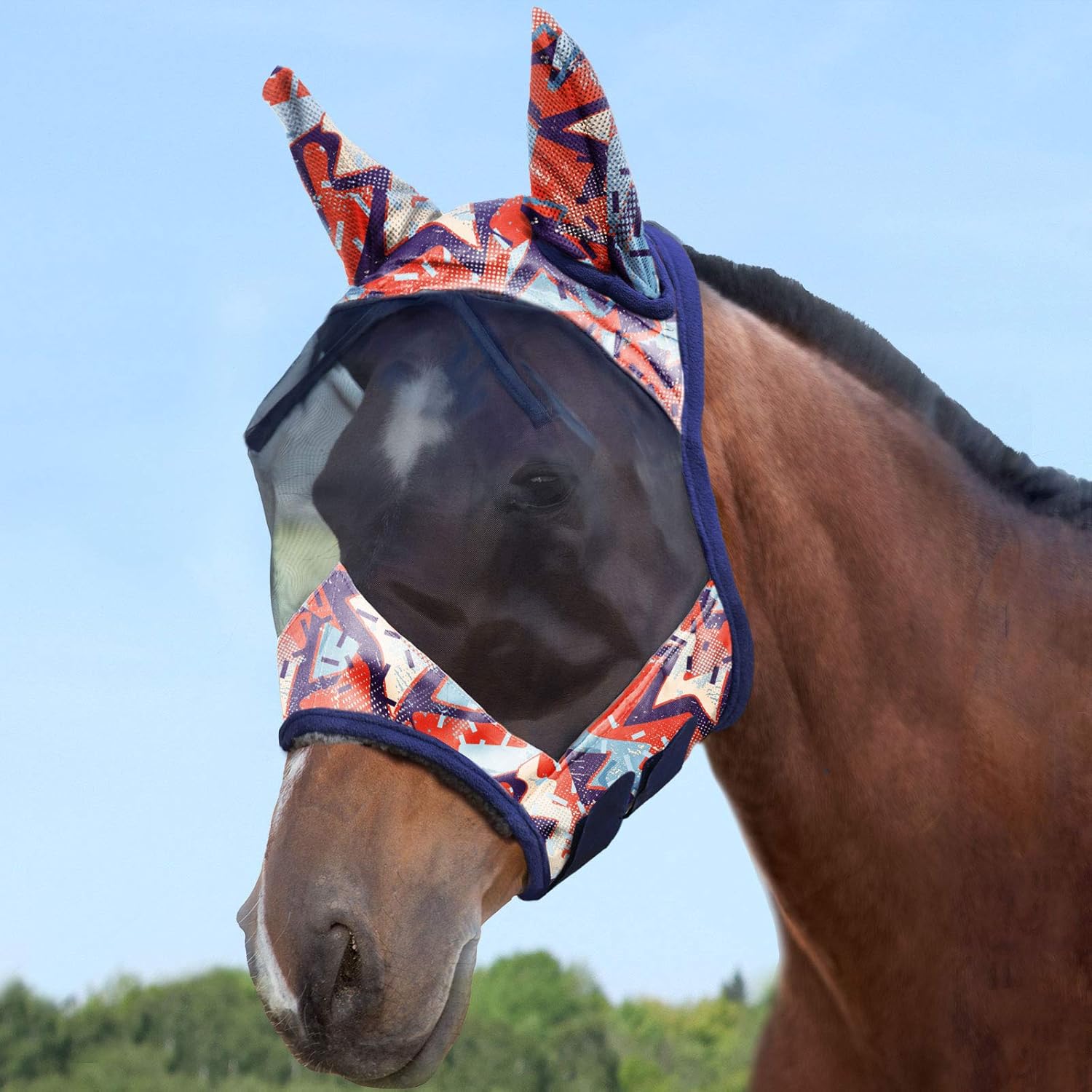 Harrison Howard LumiVista Horse Fly Mask Standard with Ears UV Protection for Horse Abstract Graffiti M Cob
