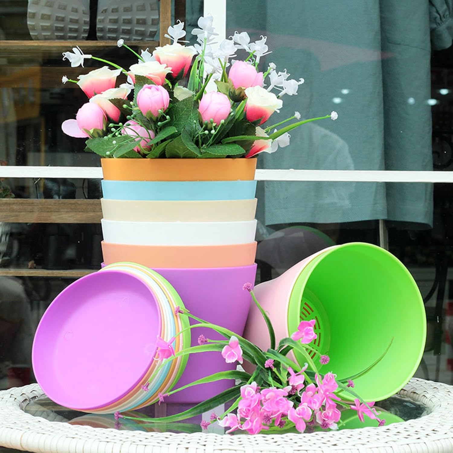 20 Pack 7 Inch Plant Pots Bulk Small Plastic Planters Pots with Drainage Holes Flower Pot for Succulent, Cactus, Herb, African Violet