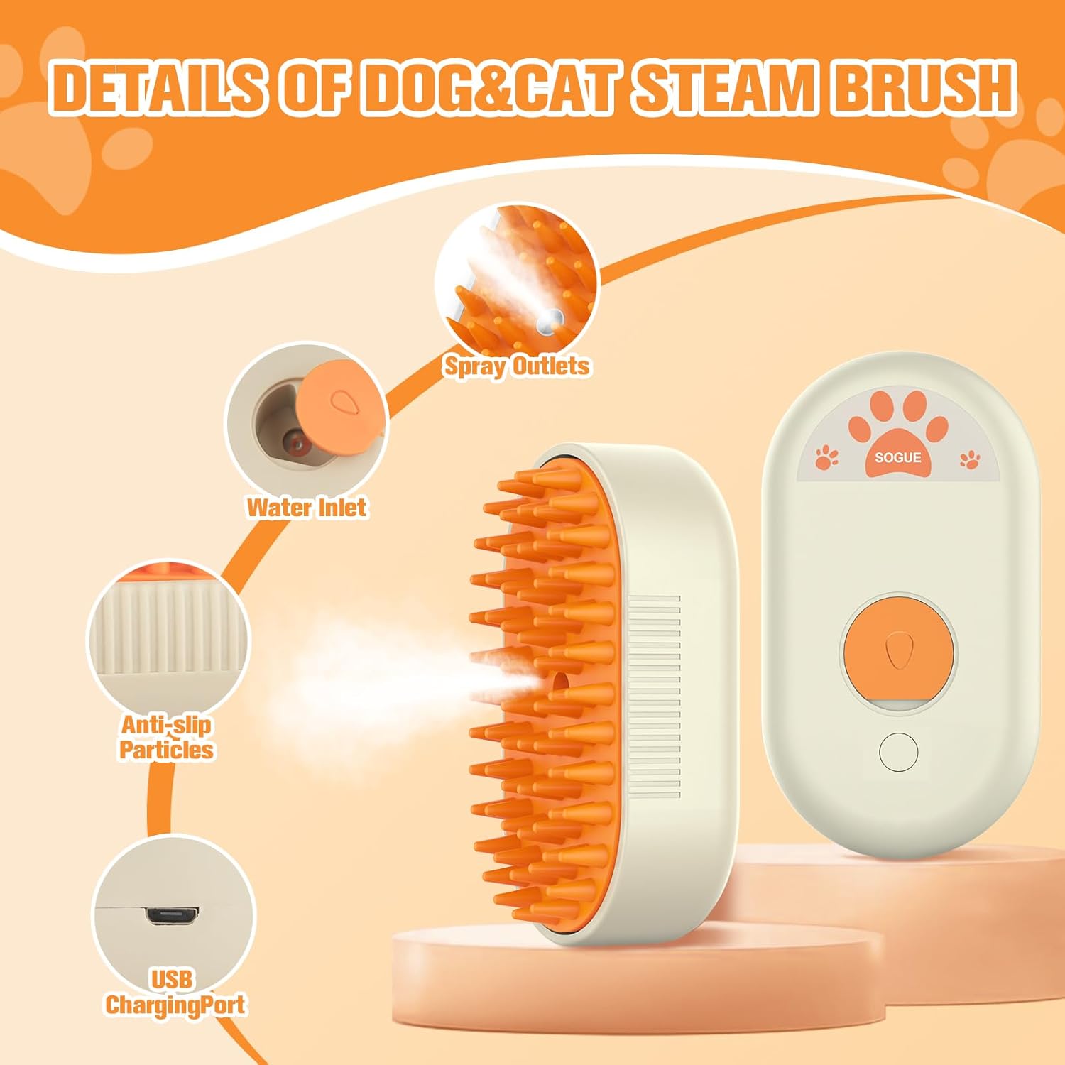 Steam Brush for Cats Dogs,Cat Steam Brushes for indoor Cats,3 in 1 Steam Cat Brush for Shedding,Silicone Pet Spray Hair Removal Comb for Massage,Combing,Rechargeable Dog Brushes for GroomingYellow