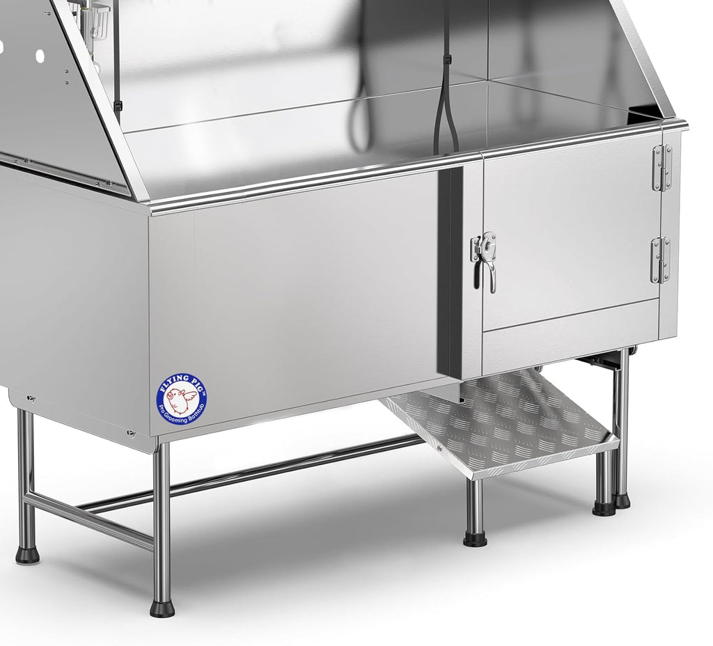Flying Pig Grooming 62" Stainless Steel Pet Dog Bath Tub with Faucet (Right door/Left Drain), 62 x 27 x 58"
