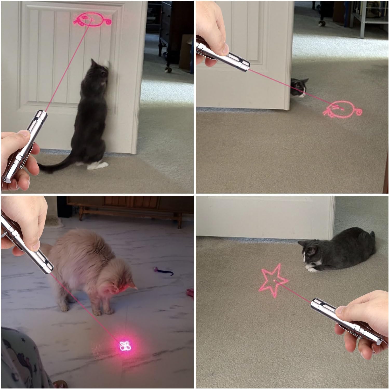 Cat Toy Pointer for Indoor Cats, 2 Pieces, USB Rechargeable Kitten Toys with 7 Adjustable Patterns, Interactive Chase Toys for Indoor Cats & Dogs, Training & Exercise Fun