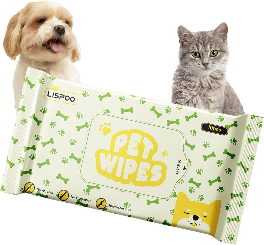 Dog Grooming Wipes-Alcohol-Free Portable Pack, Gentle for Face, Body, Eyes,Ears,Paws and Butt-Cleaning and Grooming for All Pets-10 Pcs
