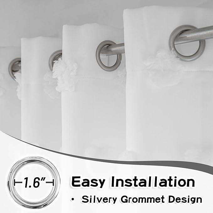 MYSKY HOME Kids Curtains for Girls Bedroom Double Layer Curtain for Daughter Room 84 Inches Long Pom Pom Sheer Drapes White Curtains for Living Room Grommet Room Darkening Panels W52 X L84
