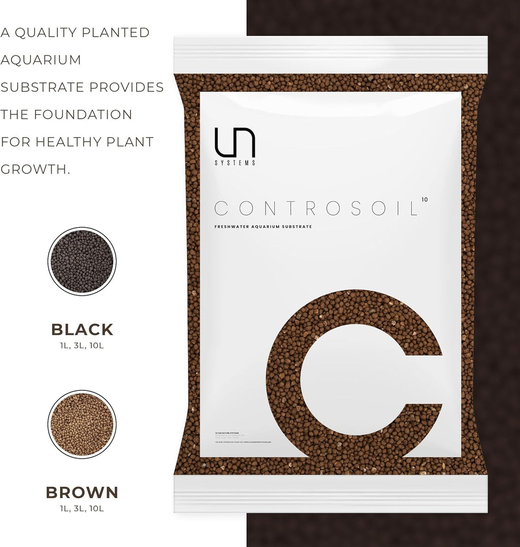 Ultum Nature Systems Controsoil - Freshwater Aqua Soil Substrate for Fish, Shrimp, Live Plant Propagation and Aquascaping - 6.8pH Low Ammonia, Volcanic Ash - Brown, Normal (10 Liter | 20LB)