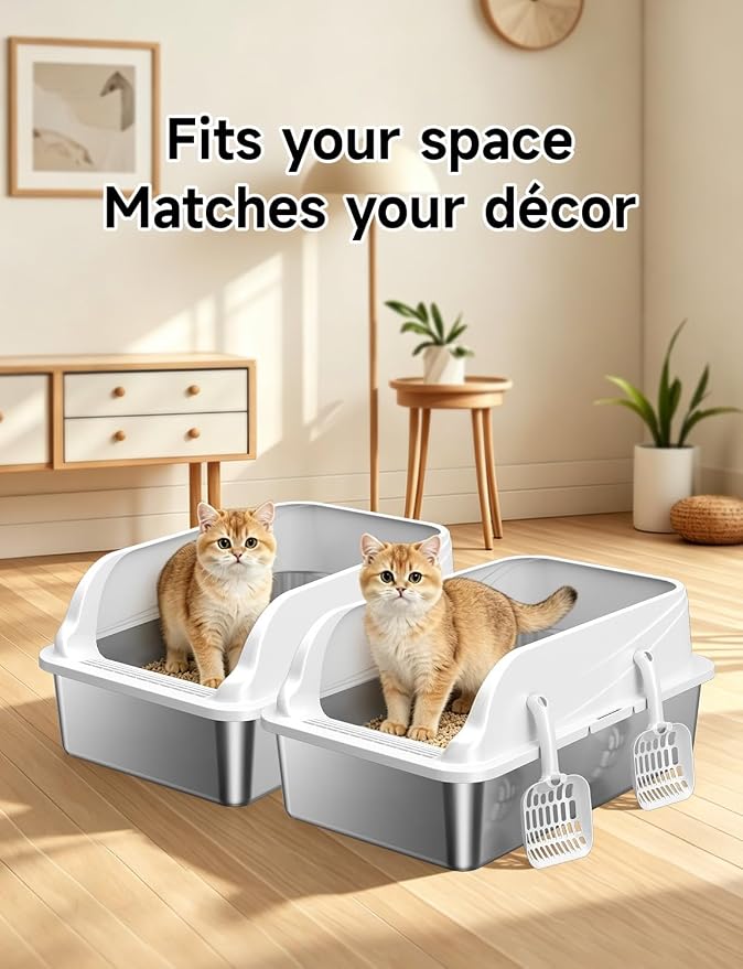 2PACK Stainless Steel Cat Litter Boxes, XL Large Metal Litter Box - Image 8