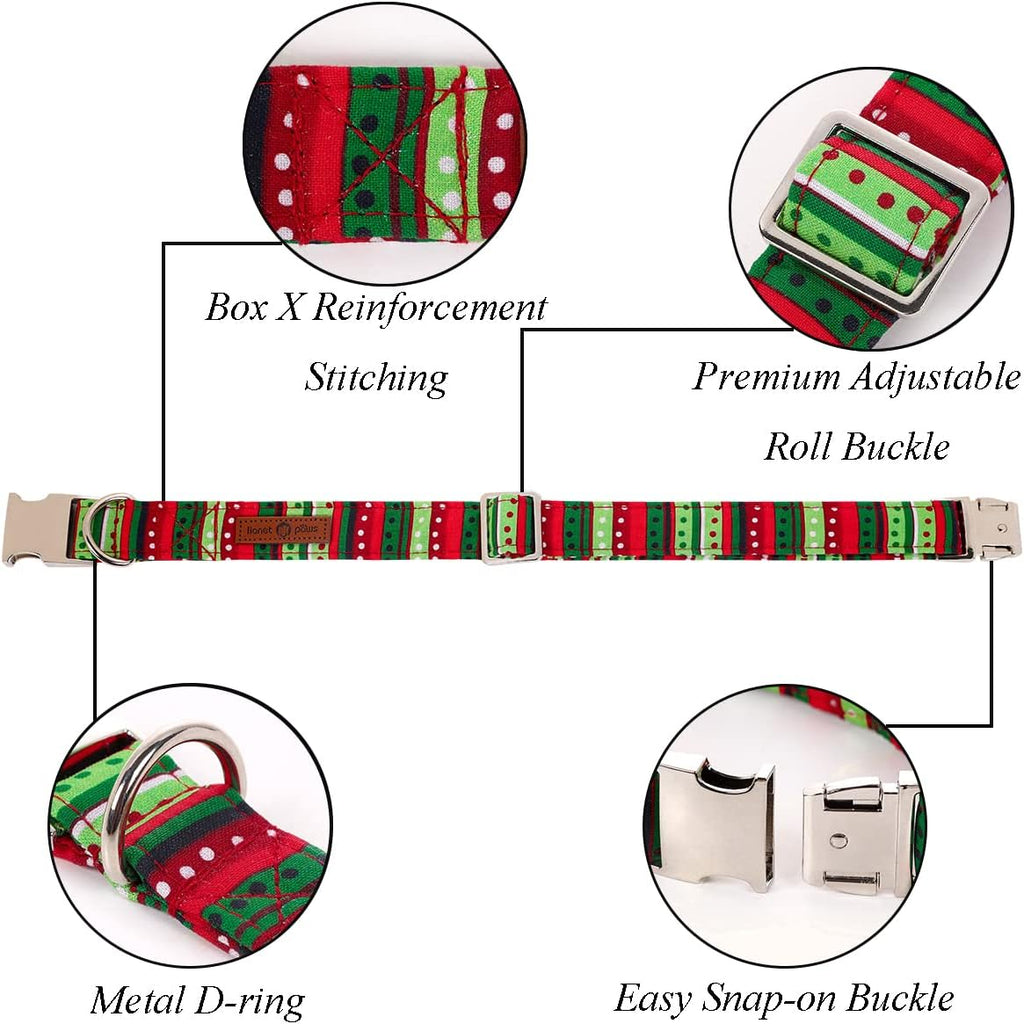 Lionet Paws Christmas Dog Collar with Bowtie, Dog Sailor Bow Collar with Metal Buckle for Dogs, Adjustable Comfortable Dog Collar Girl Gift, M, Neck 13.5-22 in