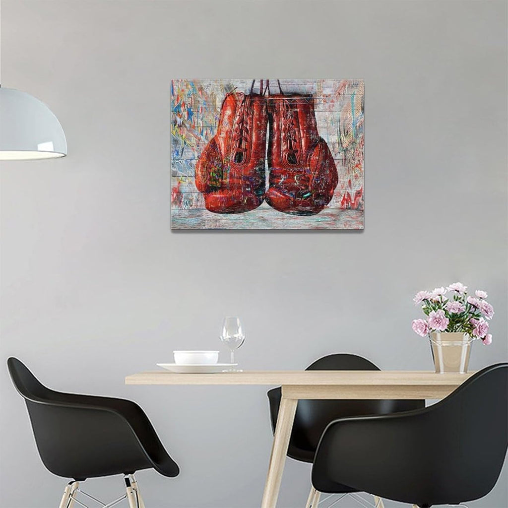 Quorin Banksy Graffiti Boxing Wall Art Red Boxing Gloves Pictures Gym Sport Wall Decor Canvas Print Painting Artwork for Gym Living Room Bedroom 12"x16"