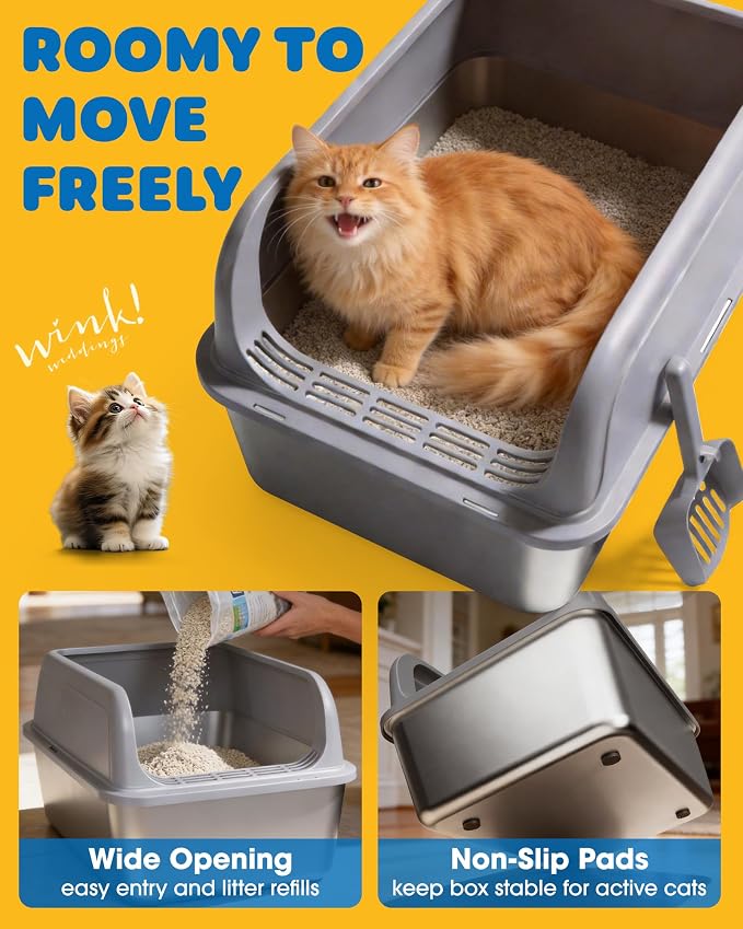 Powools Stainless Steel Cat Litter Box, Metal Litter Box - Image 7