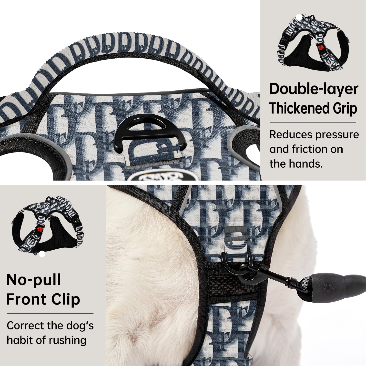 IVY&LANE No Pull Dog Harness with Leash Set, Reflective No Choke Pet Vest,Adjustable Oxford Dog Vest Harness with Easy Control Handle for Large Dogs (Vintage Blue,XL)