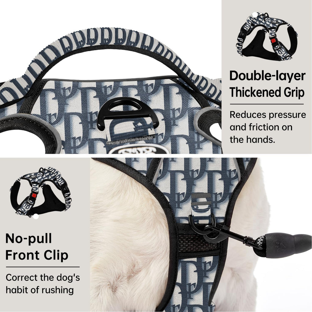 IVY&LANE No Pull Dog Harness with Leash Set, Reflective No Choke Pet Vest,Adjustable Oxford Dog Vest Harness with Easy Control Handle for Medium Dogs (Vintage Blue,M)