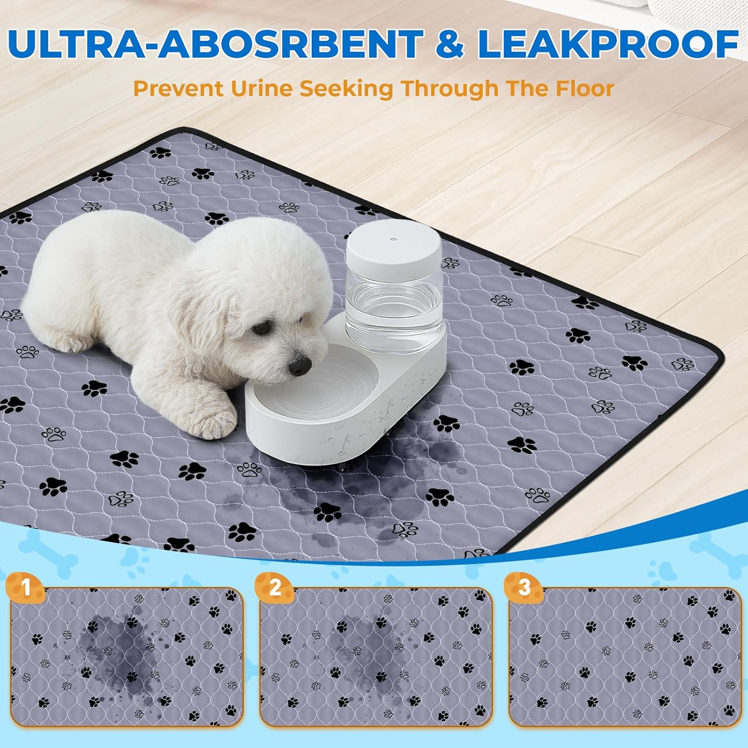 Fostanfly Non-Slip Washable Pee Pads for Dogs, 2 Pack 24"x47" Guinea Pig Cage Liner Ultra-Absorbent and Leak-Proof for Small Animal Guinea Pigs Rabbit Bunny Hamster