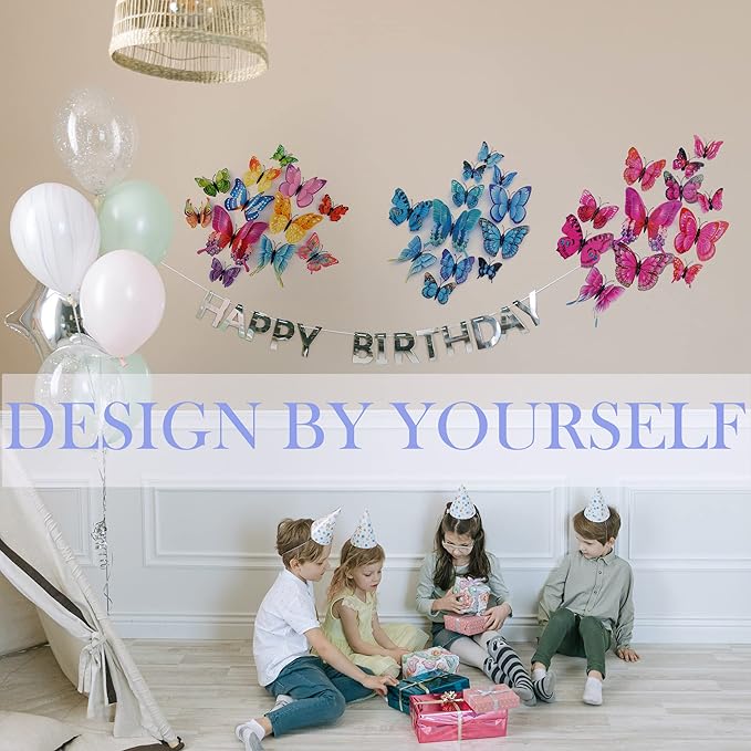 Butterfly Wall Decor 24/48 PCS, 3D Butterflies Stickers for Party Decorations with Magnets (Purple&red, 24)