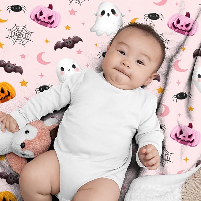 Cute Ghost Blanket for Boys Girls - Halloween Decor for Couch/Bed/Living Room - Ultra Soft Blanket Home Decor for All Seasons - 90"x120"-Familys/King Size