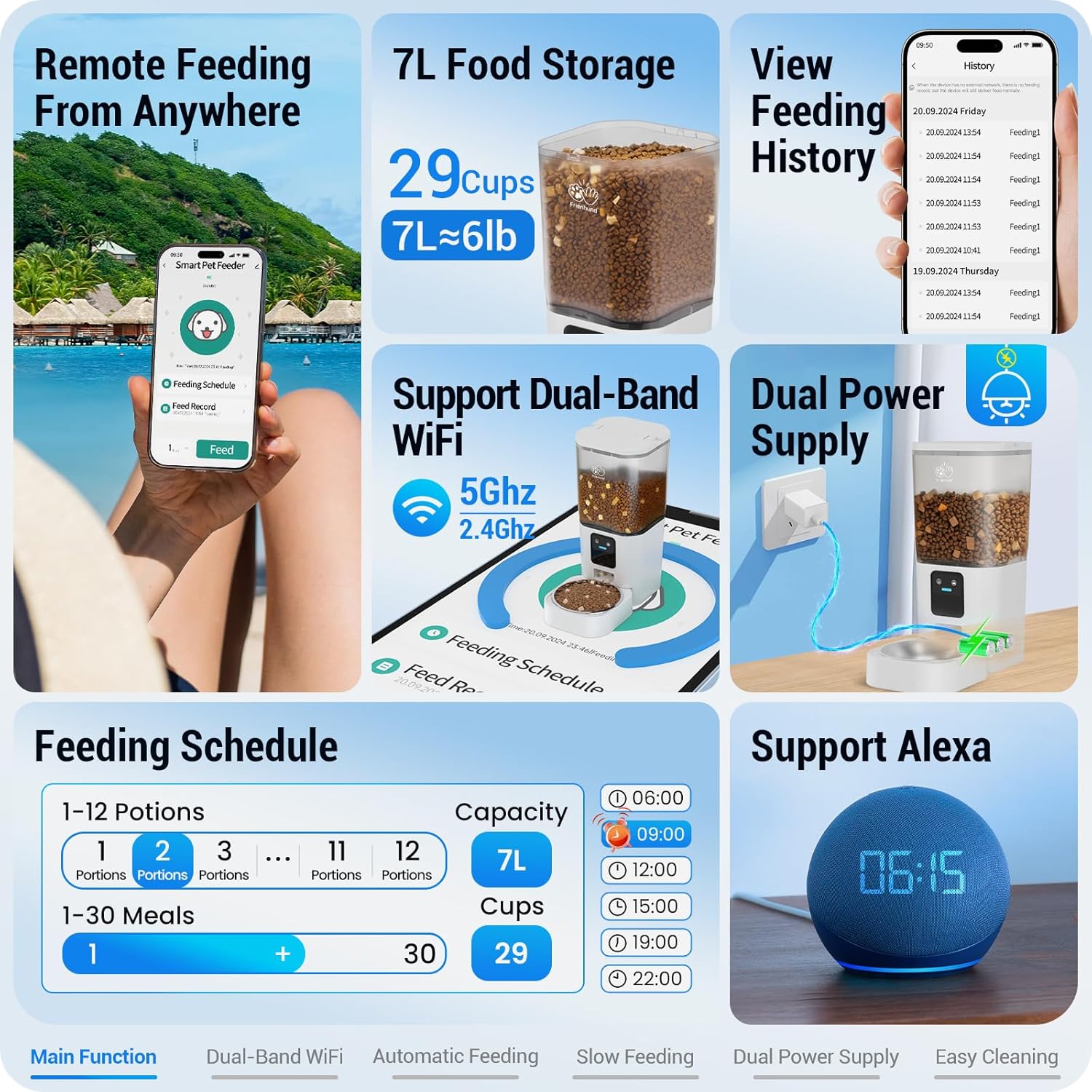Automatic Cat Feeder with Slow Feed: 5G WiFi Automatic Dog Feeder with APP Control, 7L Auto Cat Food Dispenser with Alexa for Multiple Pets, Detachable for Easy Cleaning - 29 Cup