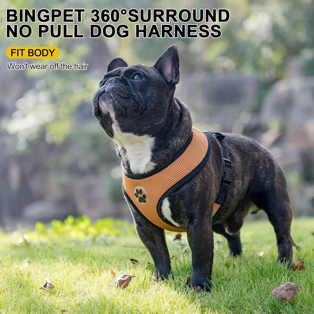 BINGPET No Pull Dog Harness,Soft Mesh Breathable All Weather Vest Harness,Safety Protection Design Durable Adjustable Step-in Easy Walk Dog Harness for Small Medium Large Dogs(Beige,L)