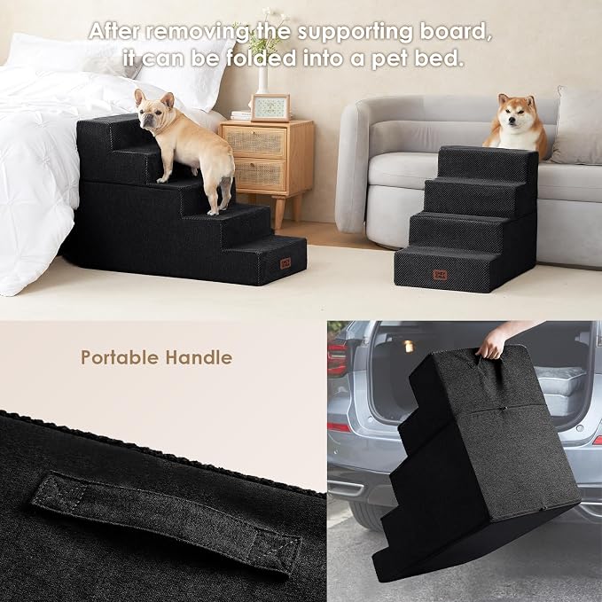 EHEYCIGA Dog Stairs for High Bed 25" H, 5-Step Extra Wide Dog Steps for Bed - Image 6