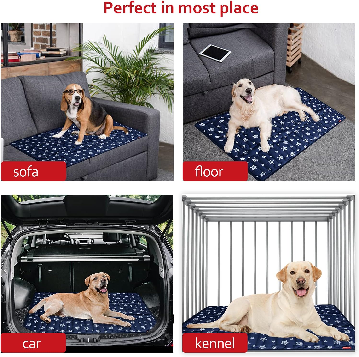 Dog Crate Mat (30" X 19"), Soft Dog Bed Mat with Cute Prints, Personalized Crate Pad, Anti-Slip Bottom, Machine Washable Kennel Pad, Navy