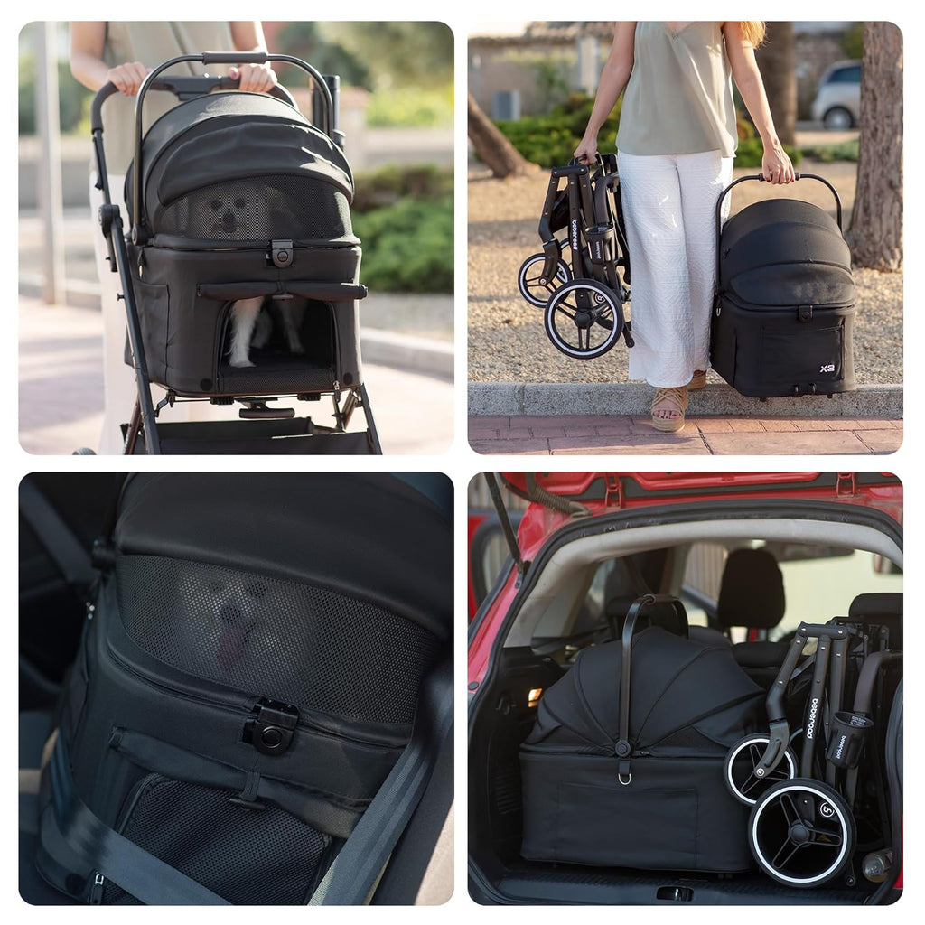 X3 2 in 1 Pet Stroller for Medium or Two Small Dogs & Cats 4 Wheels Lightweight Foldable Carrier Dog Stroller with Waterproof Weather Cover Cup Holder,Storage Basket(Black)