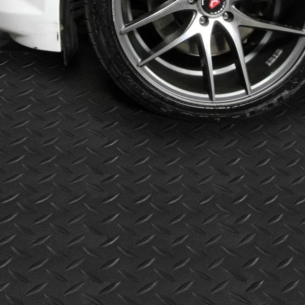 Boshen 7.5Ft x 17Ft Rubber Flooring Mats 2.9mm Thickened Diamond Plate Flooring Roll 127.5sqft Garage Floor Mats Non-Slip Floor Protector Mat for Garage Warehouse Gym Basement-Black