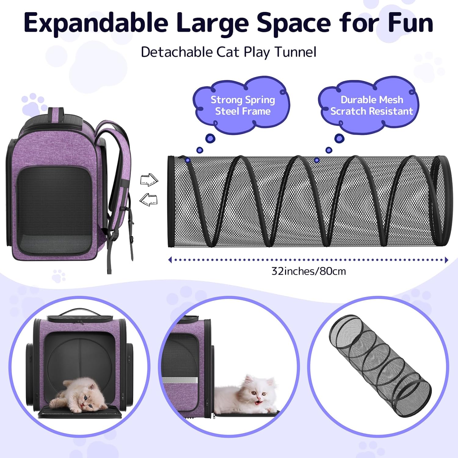 Pawtners Cat Carrier Backpacks Expandable Cat Backpack with Breathable Mesh, Pet Carrier Backpack for Cats Small Dogs Puppies Up to 18 Lbs, Dog Carrier Backpack for Travel Hiking Camping Outdoor