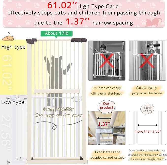 Lumizone Extra Tall Pet Gate 55.12" High Pressure Mounted 38.39"-59.24" Extra - Image 4