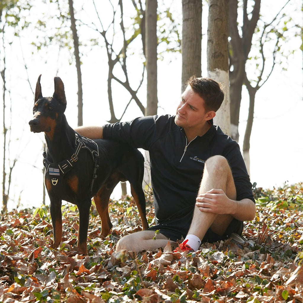 BUMBIN Tactical Dog Harness for Medium Dogs, No Pull, Reflective, Adjustable, Black, M(Neck:16-20", Chest:17-27")