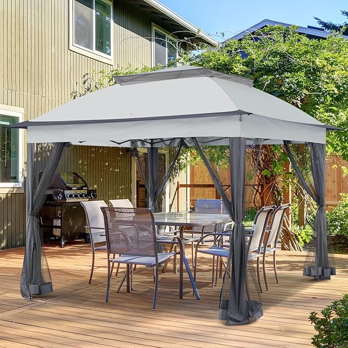 EAGLE PEAK 11x11 Pop Up Gazebo with Mesh Netting, Easy Up Screened Canopy for Patio and Backyard, Easy Set up Outdoor Gazebo (Gray)