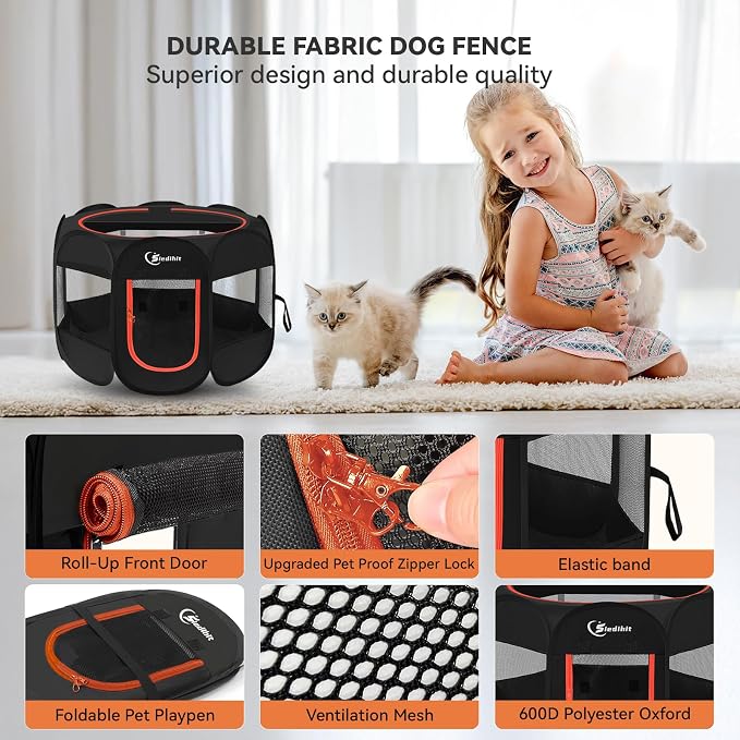 Siedihit Black Dog Cat Playpen, Puppy Pet Playpen Indoor - Image 7