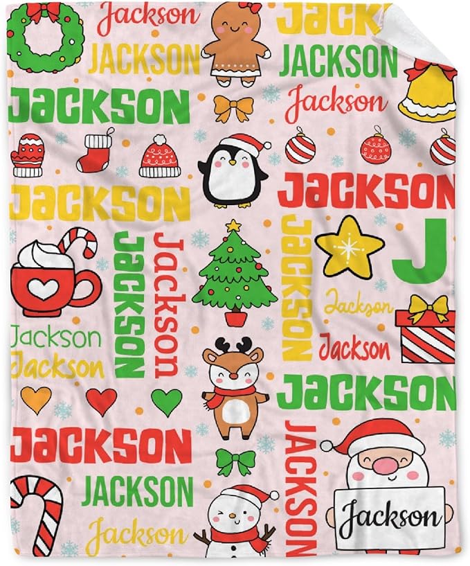 Custom Christmas Blanket | Personalized Holiday Blanket for Boys Girls | Plush Cozy Custom Name Blanket | Christmas Decor Personalized Gifts Name Blanket | 90"x120"-Familys/King Size