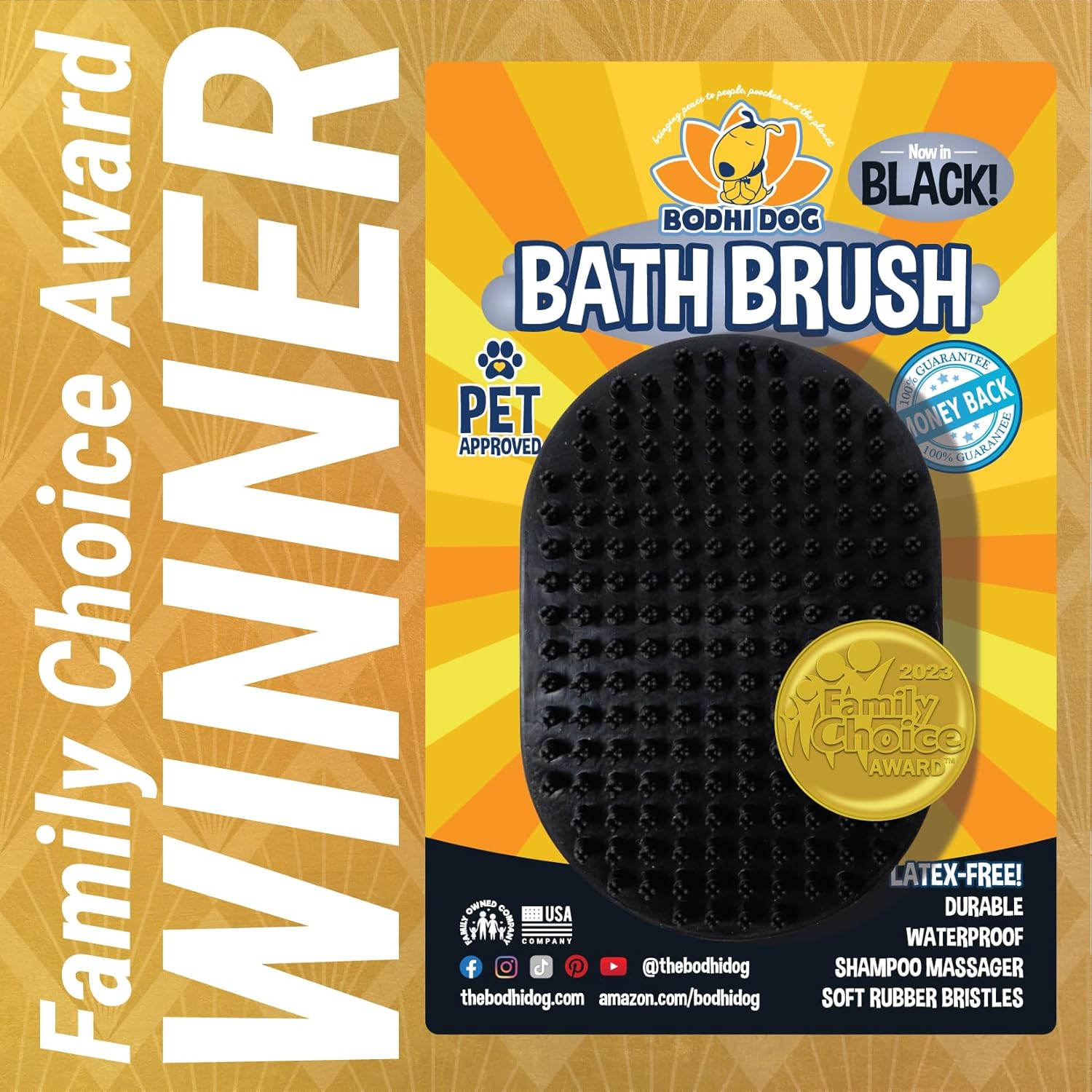 Bodhi Dog Shampoo Brush - Pet Grooming & Bath Supplies for Dogs and Cats - Bath Brush for Long & Short Hair - Premium Scrubber for Shower, Bathing & Massage (One Pack, Black)