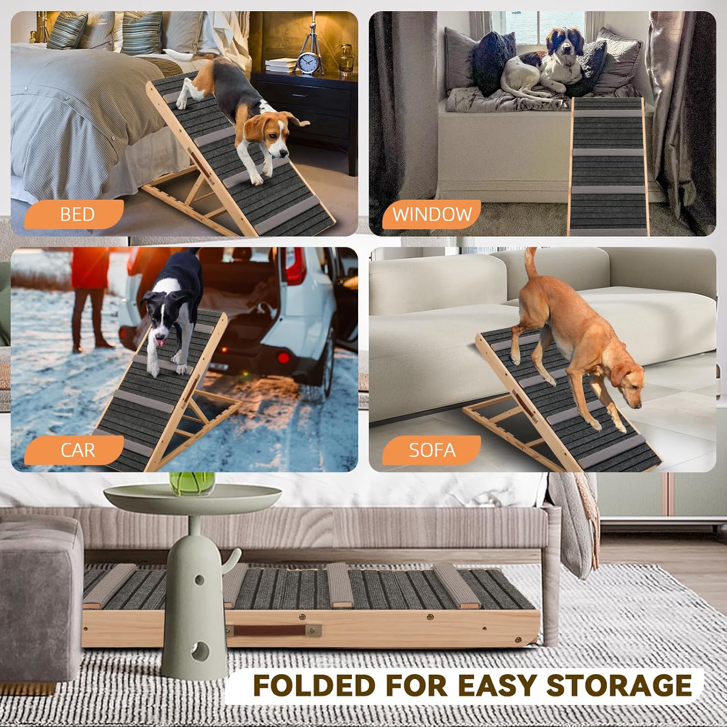 2-in-1 Dog Ramp and Dog Stairs Folding Ramp for Bed and Couch, Suitable for Small to Medium Dogs, Supports up to 150 Pounds