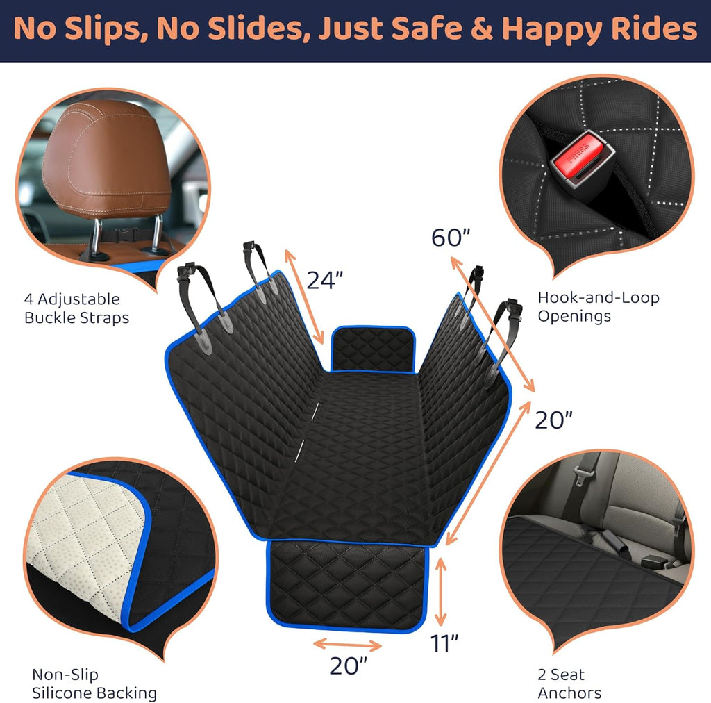 XL Dog Car Seat Cover for Back Seat, Waterproof Hammock for Car, SUV & Truck, Non-Slip Backseat Cover for Dogs, Heavy-Duty Dog Hammock Style Seat Protector Pets, Easy to Install & Clean