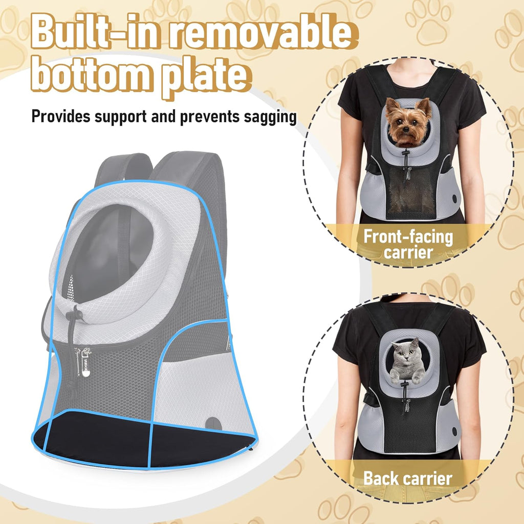 WOYYHO Pet Dog Carrier Backpack Small Dog Front Backpack Ventilated Mesh Dog Travel Back Pack with Safety Belt for Travel Hiking Cycling Outdoor Adventures (Size S: 2-4.5 lbs, Grey)